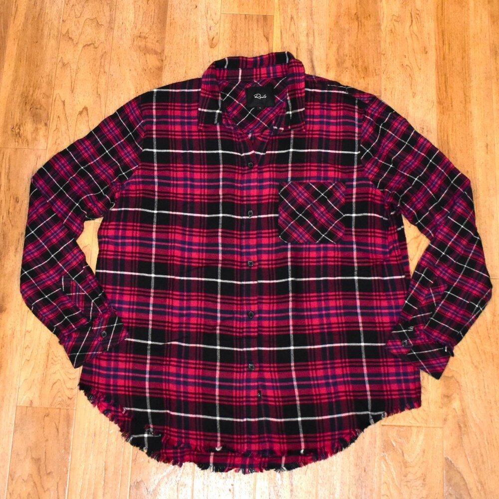 Rails Brock Fuschia Plaid Button Front Shirt Sz L - image 1